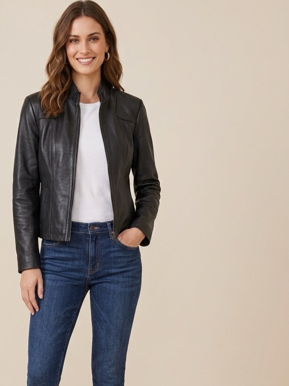 Creaciones Kassandra Black Lambskin Leather Moto Jacket M/XS Fit